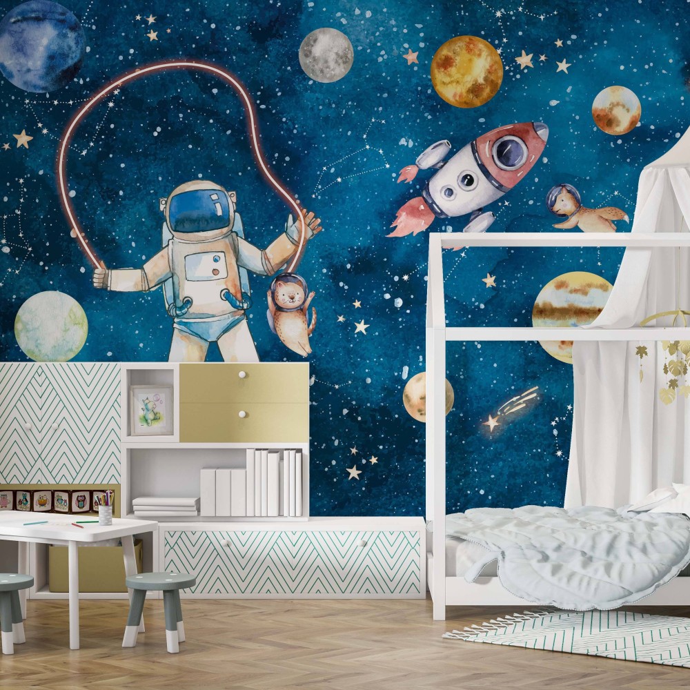 Space wallpaper for kids playroom