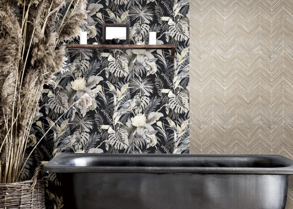 trendy wall design ideas: mix and match bathroom wallpaper