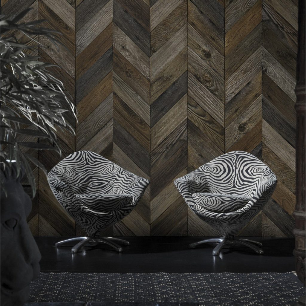 geometric pattern wallpaper wooden effect