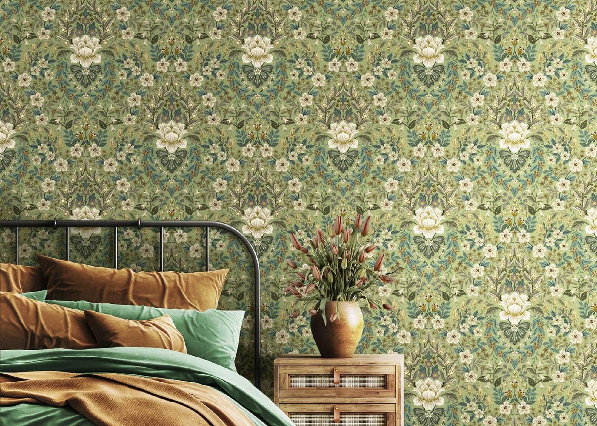 Damask wallpaper bedroom ideas