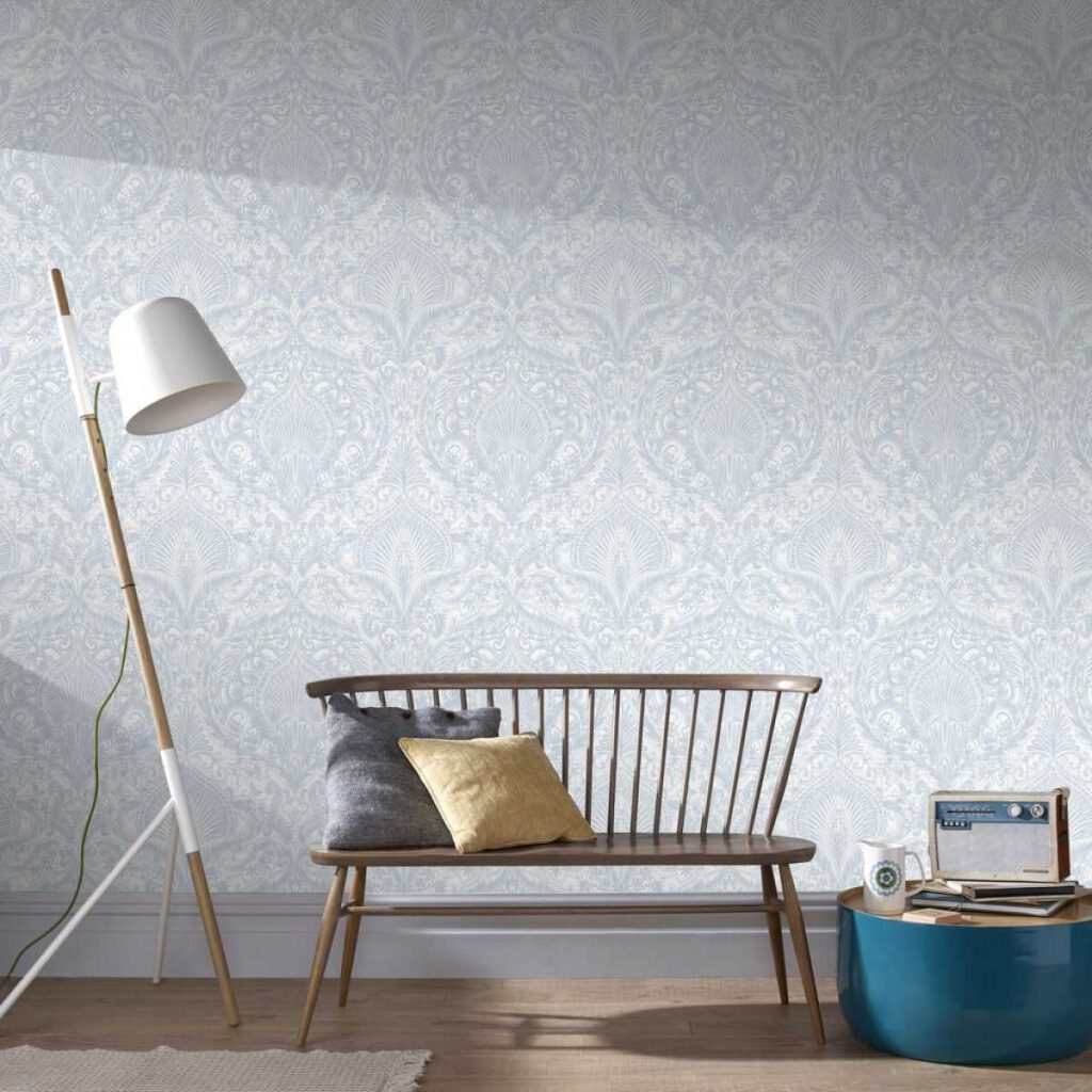 damask wallpaper Burlesque 32-942 Duck Egg by Graham & Brown from Glitterati Collection