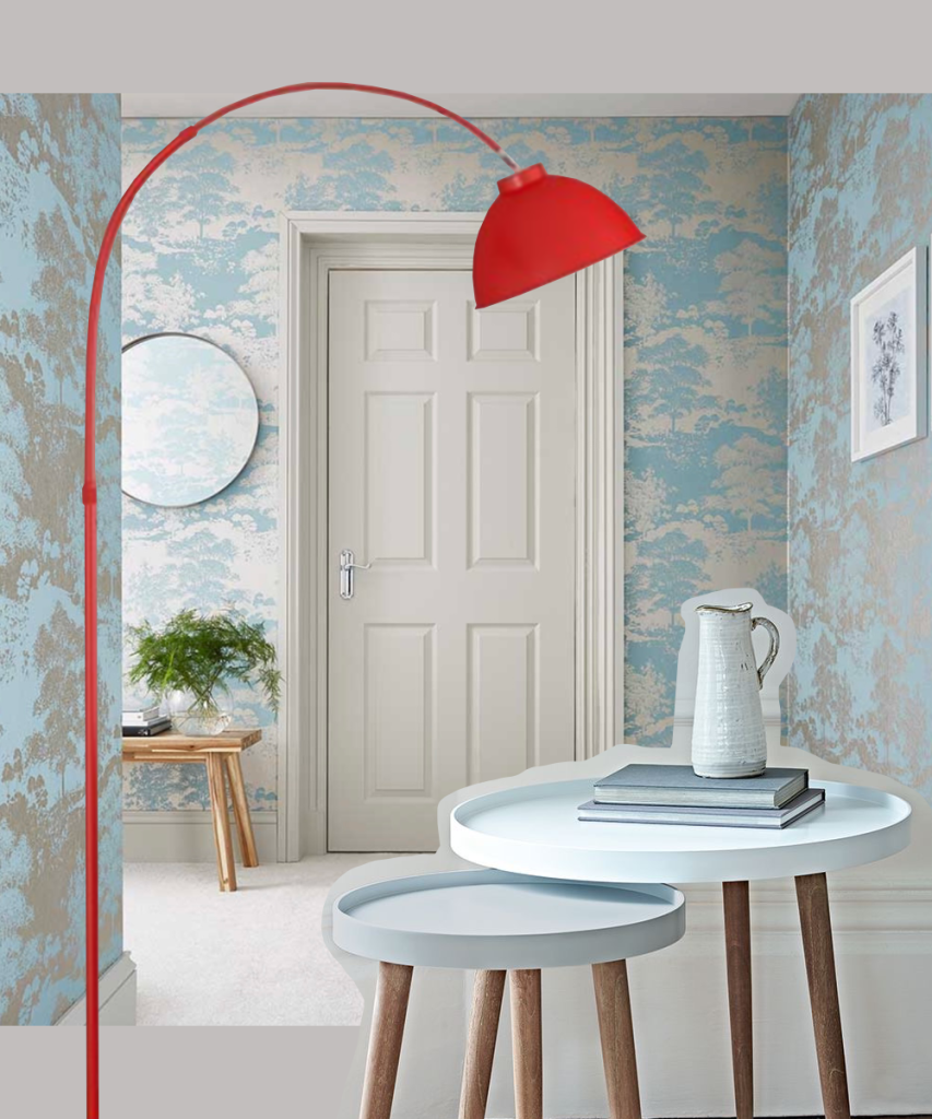 color combination home ideas light blue & deep red