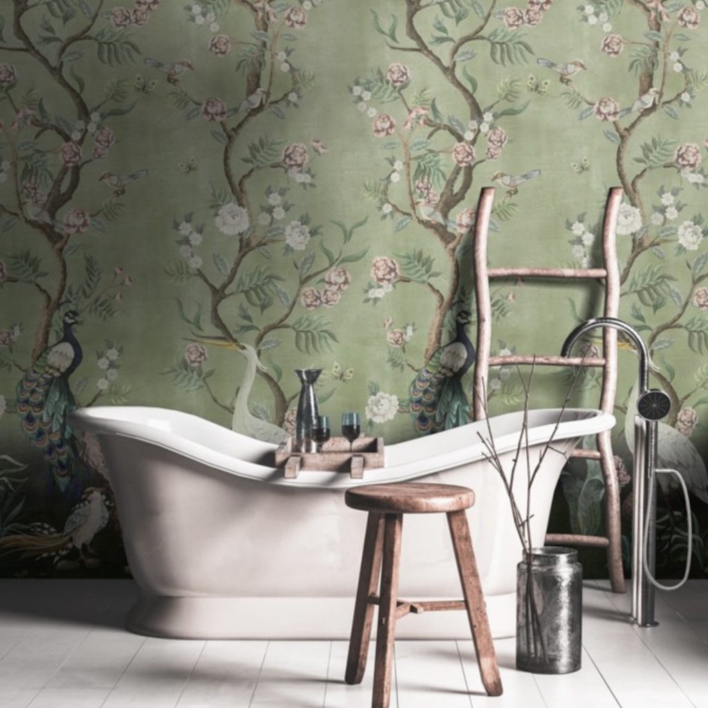 Green Floral Chinoiserie Wallpaper by Honpo Singapore