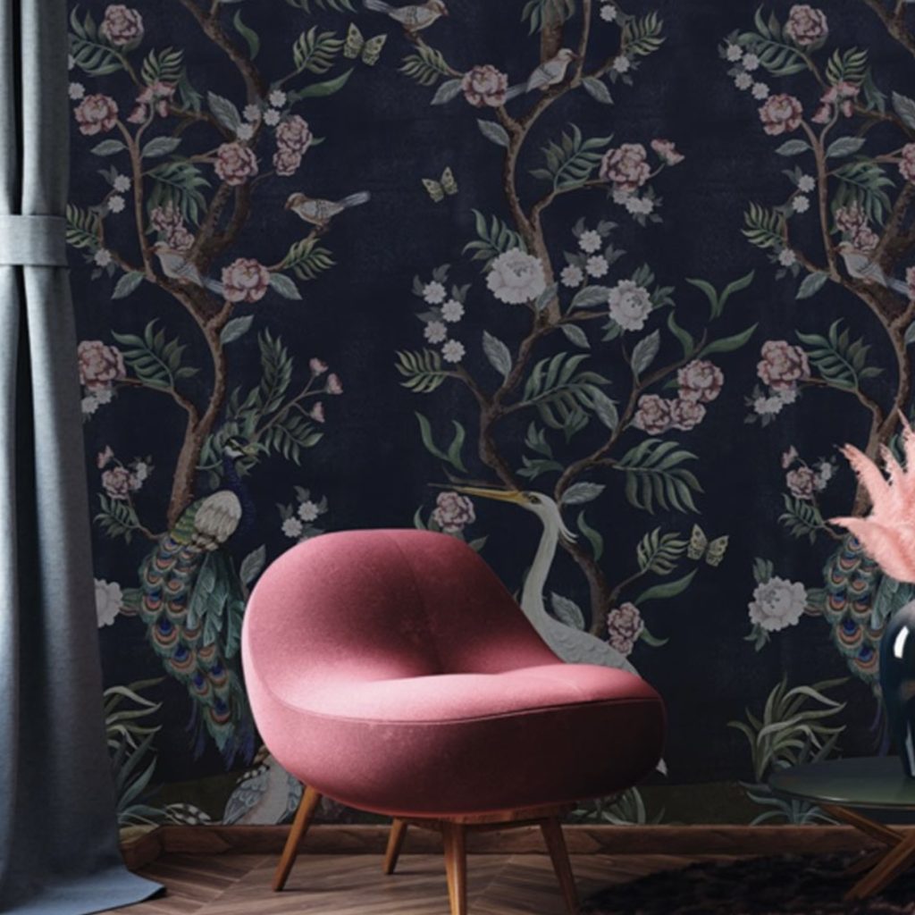 Black Floral Chinoiserie Wallpaper by Honpo Singapore