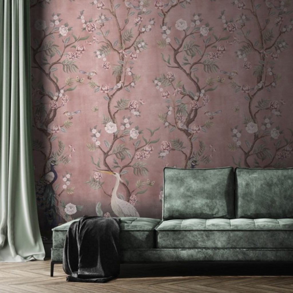 Pink Floral Chinoiserie Wallpaper by Honpo Singapore