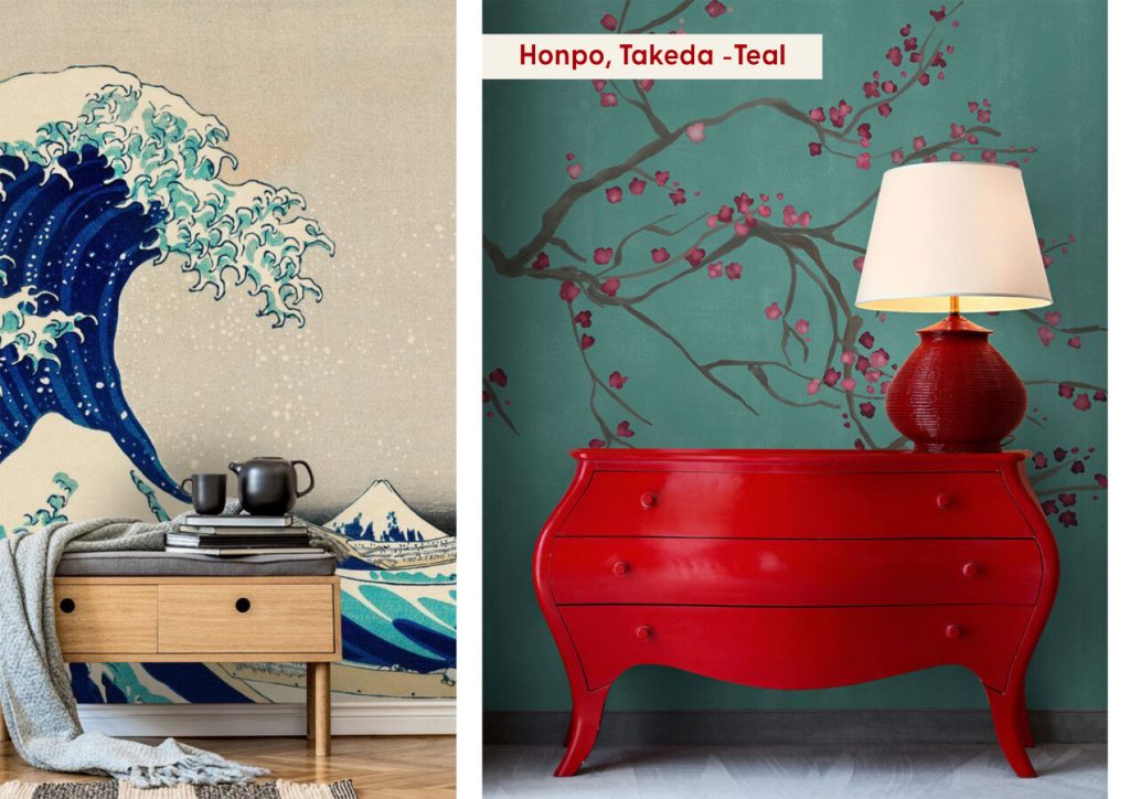 honpo takeda teal oriental wallpaper