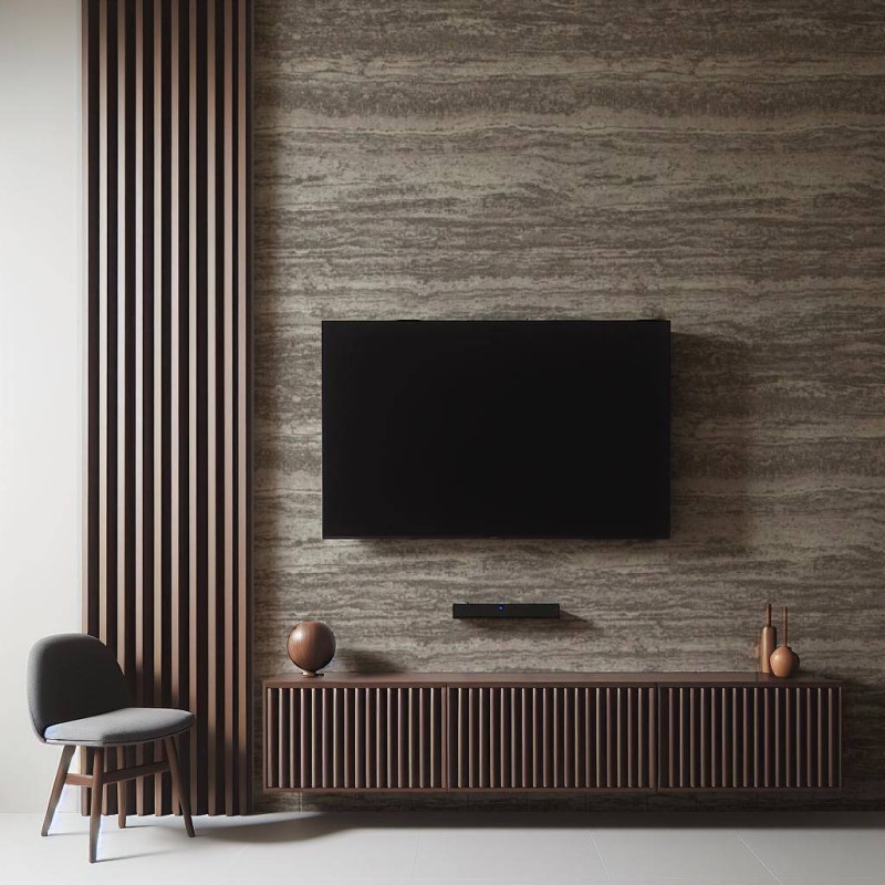 Dark fluted panel with wallpaper, Honpo feature wall package