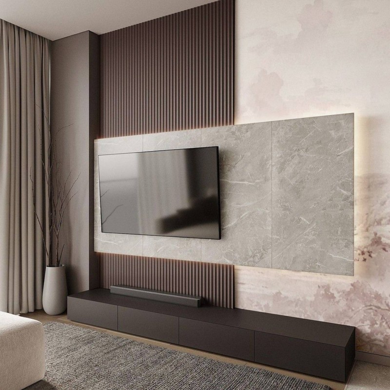 Dark fluted panel with wallpaper, Honpo feature wall package