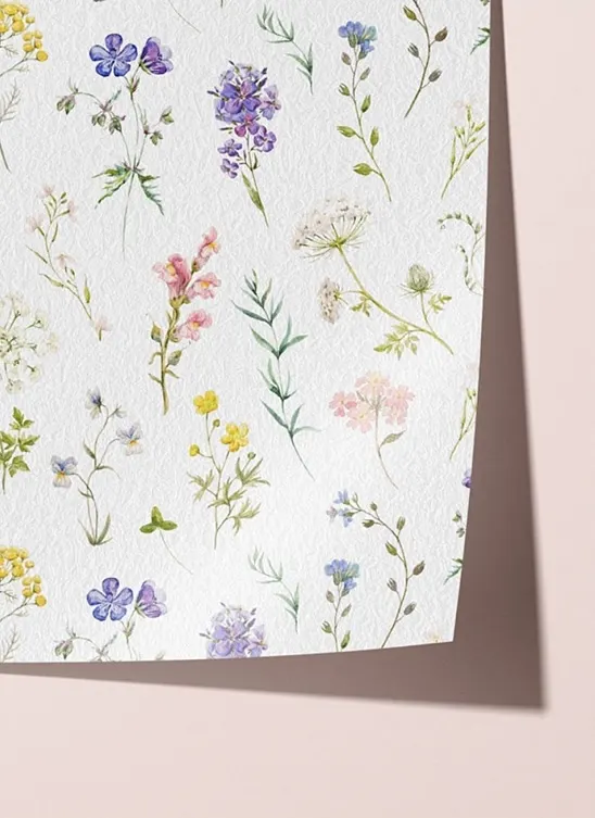 a closer look of feminine floral herbarium wallpaper