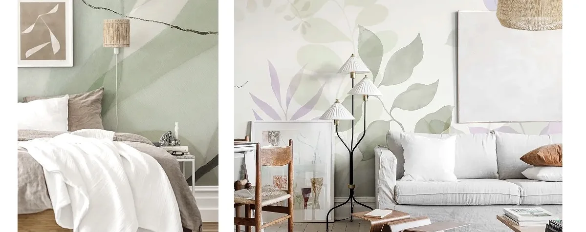 various colors of botanical wallpaper, with water ink style