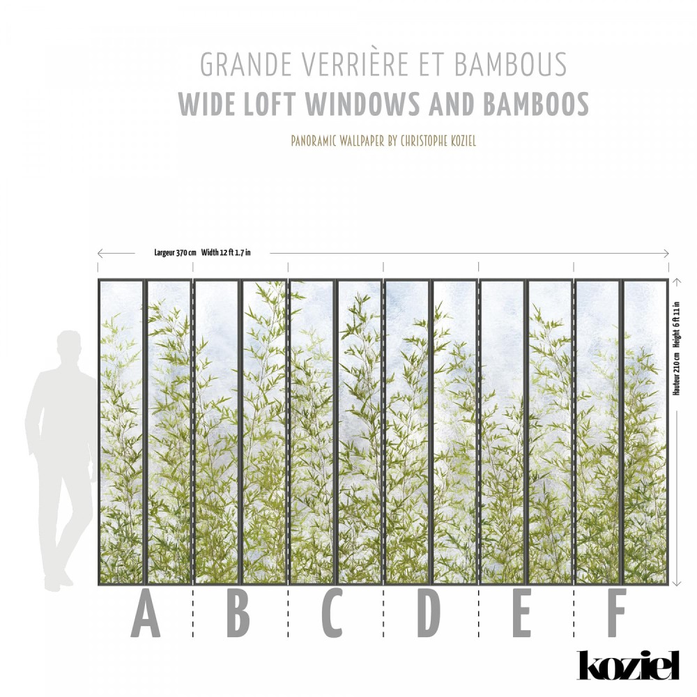 KOZIEL / Panoramic wallpaper wide loft windows and bamboos / LPV019XL-X