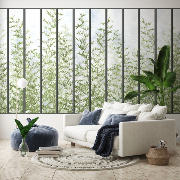 KOZIEL | Panoramic wallpaper wide loft windows and bamboos | LPV019XL-X