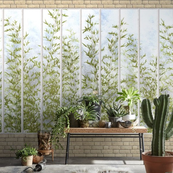 KOZIEL | Panoramic wallpaper white wide loft windows and bamboos | LPV021XL-X