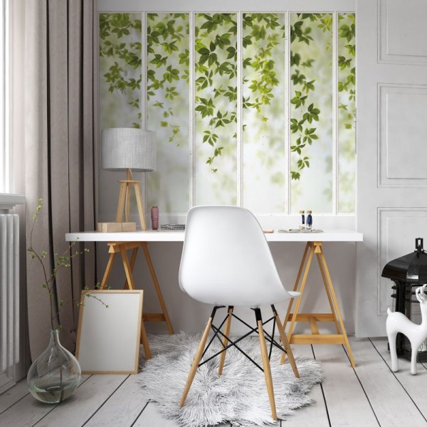 KOZIEL | Panoramic wallpaper white small loft windows and virginia creeper | LPV022-X 