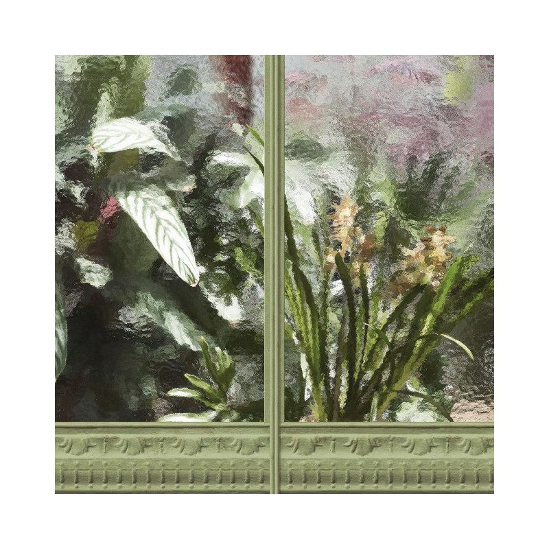 KOZIEL | Panoramic mural sage green winter garden greenhouse | LPV030-X