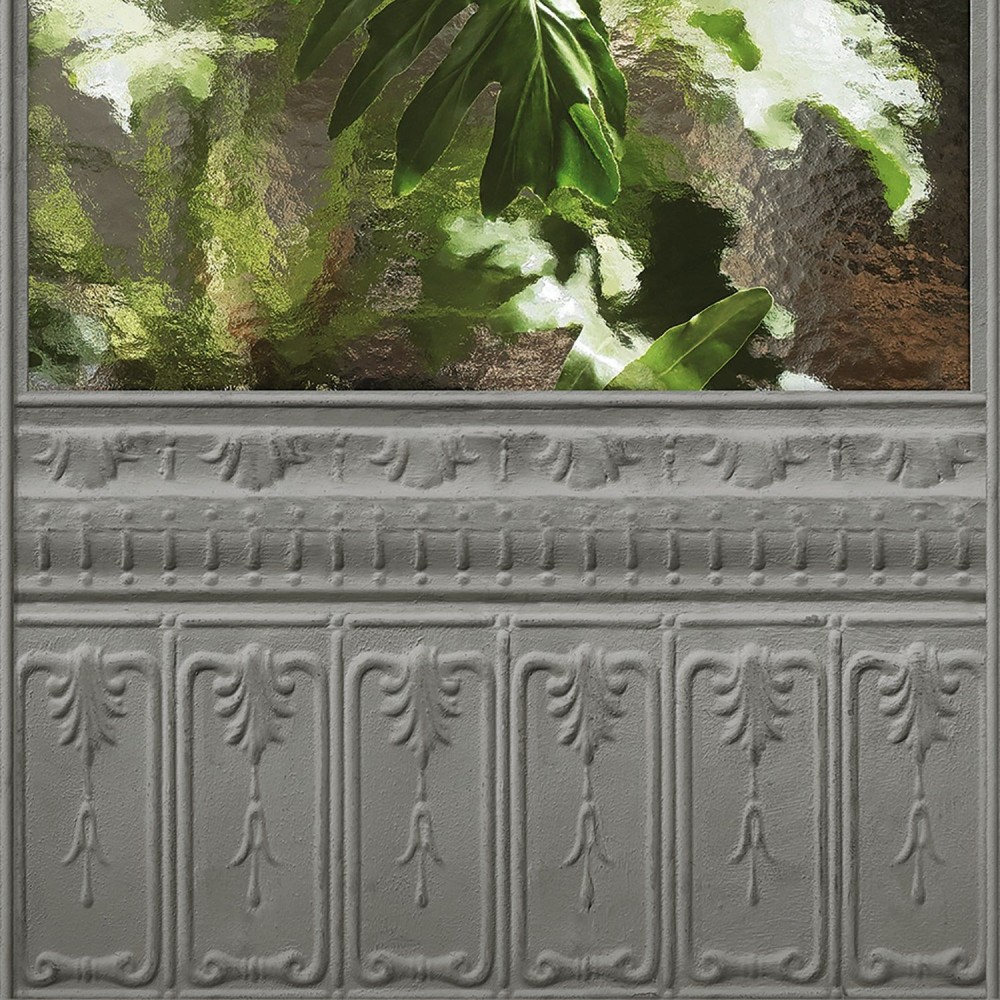 KOZIEL / Panoramic mural grey winter garden greenhouse / LPV032-X