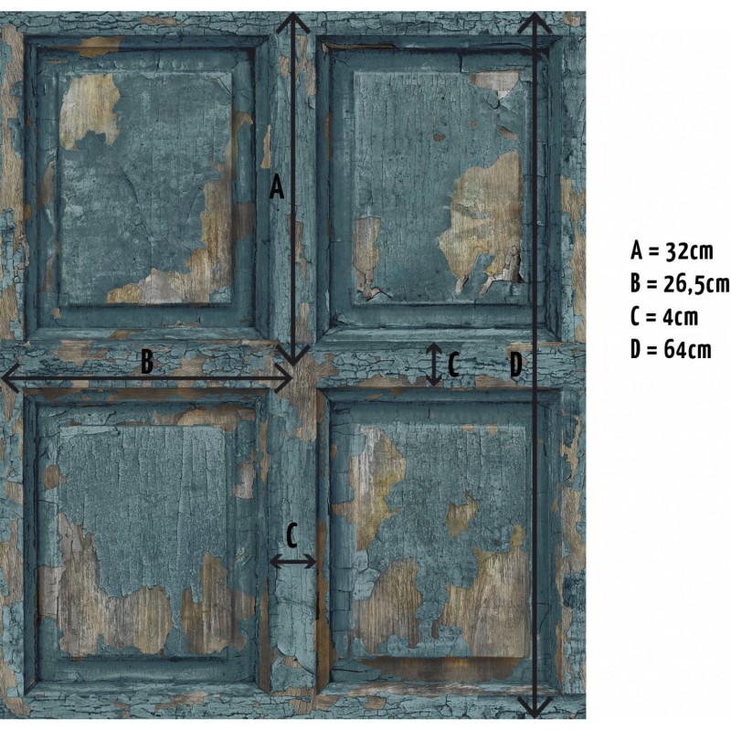 KOZIEL | English Antique Wood Paneling - Peacock Blue | 8888-323