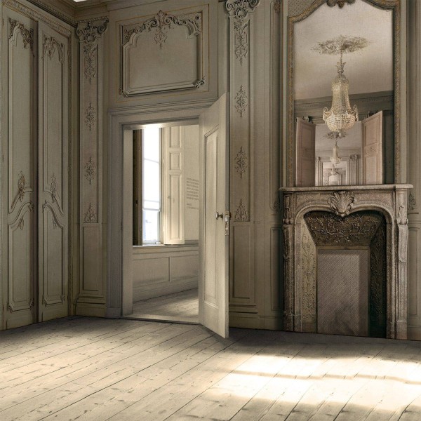 7931-28P | Warm grey fireplace with mirror and Haussmann panelling 133cm