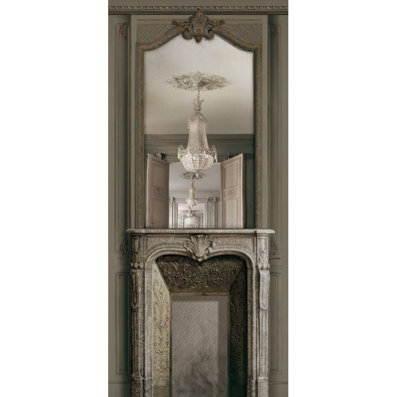 7931-28P | Warm grey fireplace with mirror and Haussmann panelling 133cm