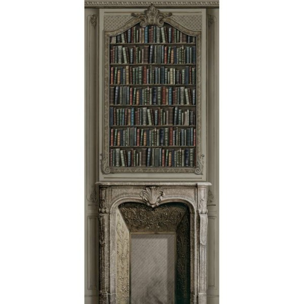 7931-36P | Warm grey bookcase and hausmannian fireplace 133cm