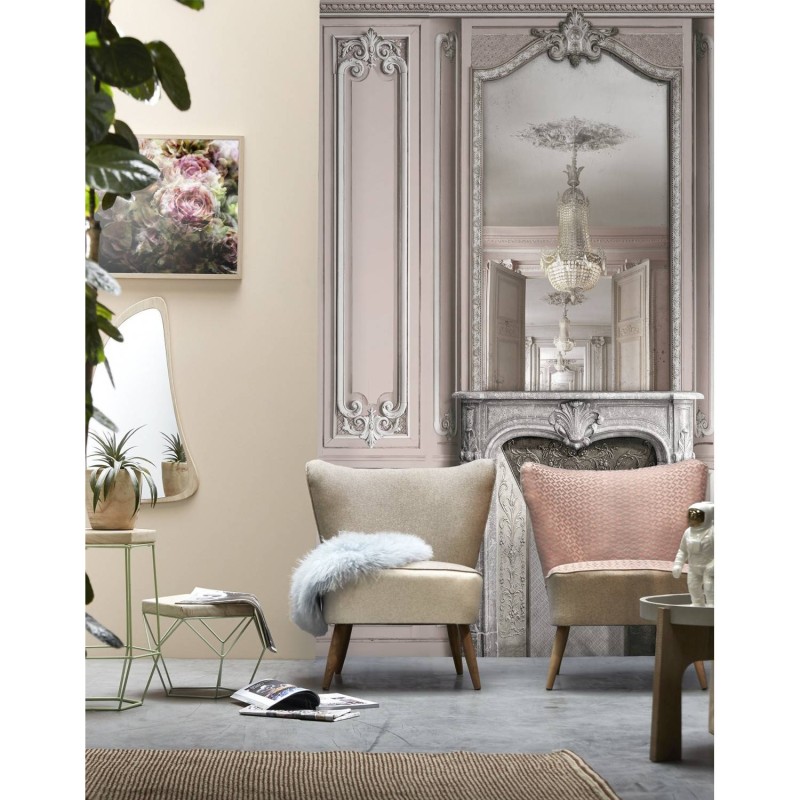 7941-22P | Light pink pastel fireplace with mirror and haussmannian panel 133cm