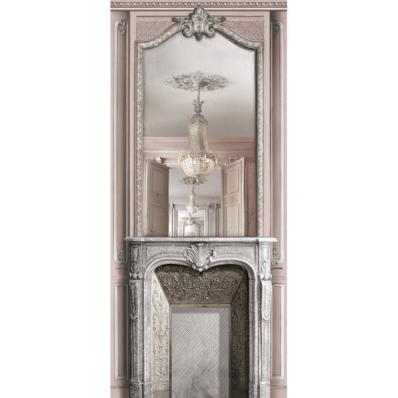 7941-22P | Light pink pastel fireplace with mirror and haussmannian panel 133cm