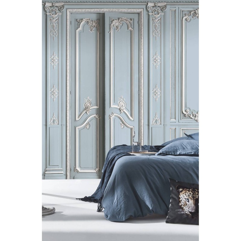 7941-45P | Light blue pastel double door with simple Haussmann panelling 133cm