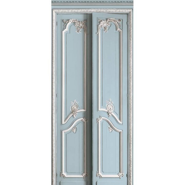 7941-45P | Light blue pastel double door with simple Haussmann panelling 133cm