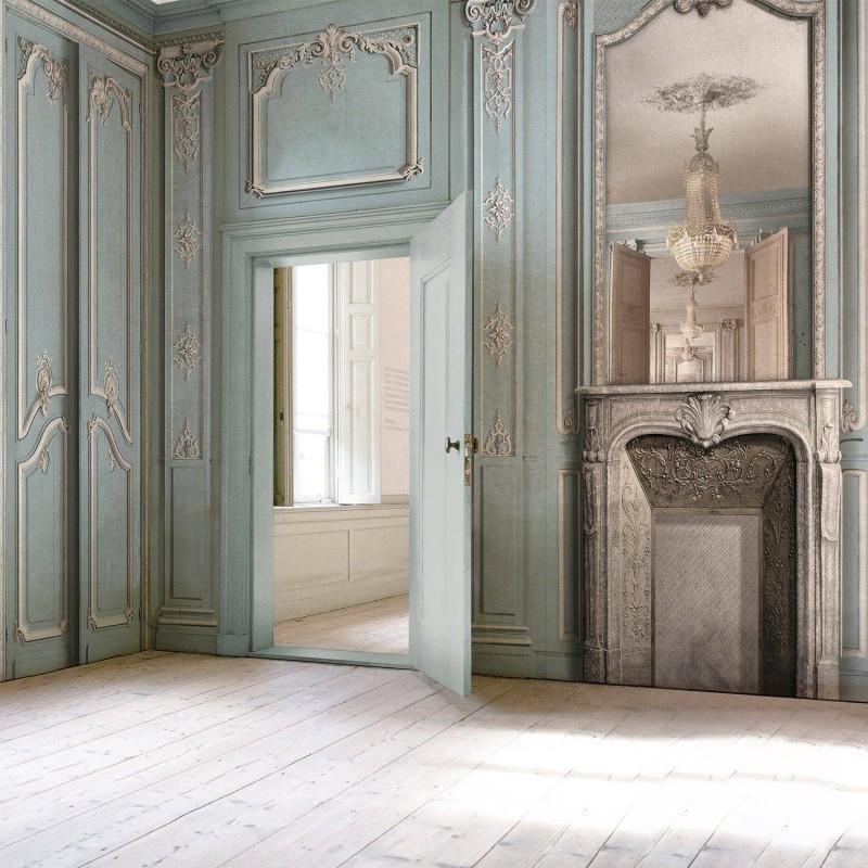 7941-47P |Light blue pastel fireplace with mirror and haussmannian panel 133cm