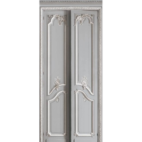 7941-70P | Light grey pastel double door with simple Haussmann panelling 133cm