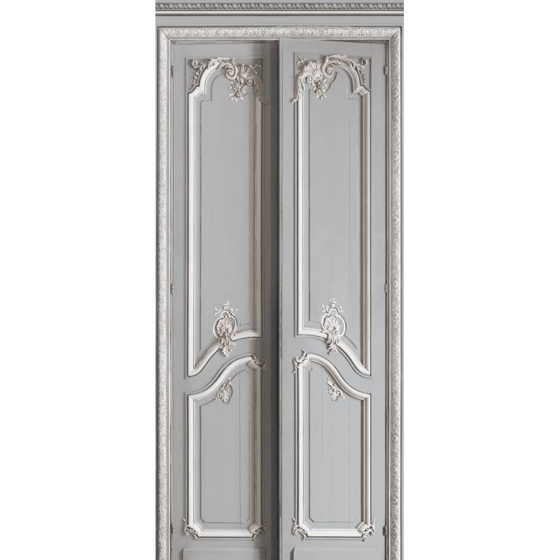 7941-70P | Light grey pastel double door with simple Haussmann panelling 133cm