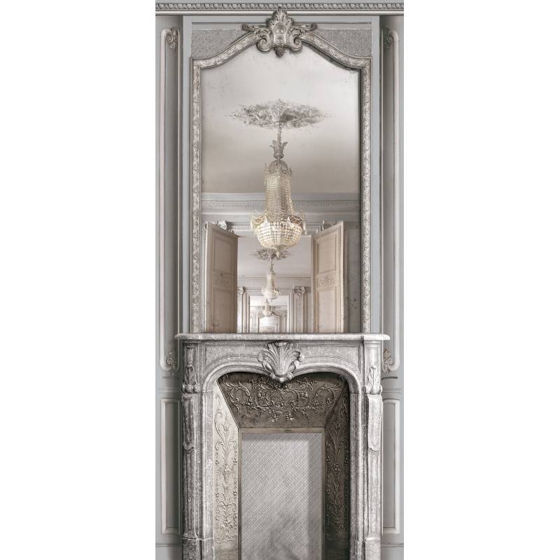 7941-72P | Light grey pastel fireplace with mirror and haussmannian panelling 133cm