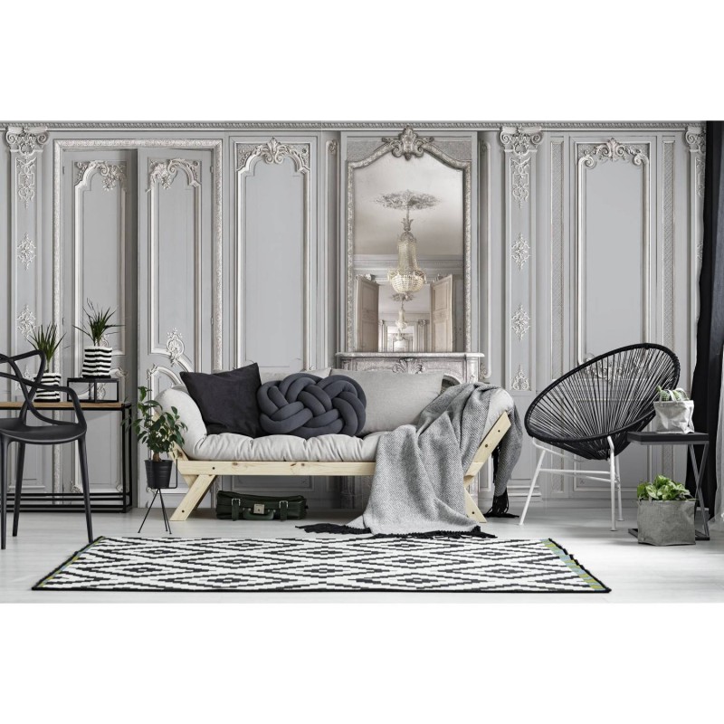 7941-72P | Light grey pastel fireplace with mirror and haussmannian panelling 133cm