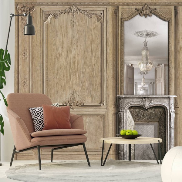 7942-22P | Elm wood haussmannian fireplace with mirror 133cm