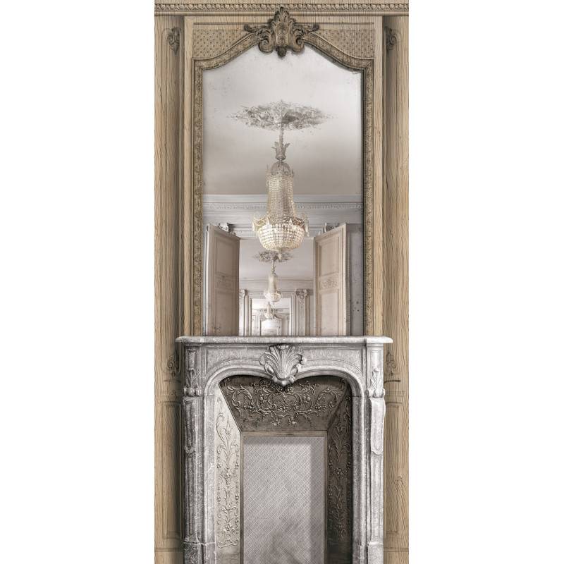 7942-22P | Elm wood haussmannian fireplace with mirror 133cm