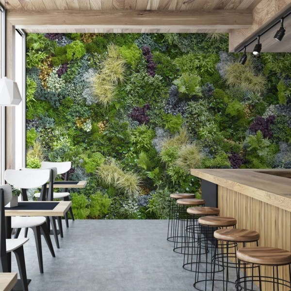 KOZIEL | Wide panoramic mix green wall mural - Natural | LPV025-X