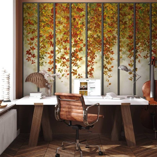 LPV053XL-X | Autumnal wide loft windows panoramic wall mural - Black