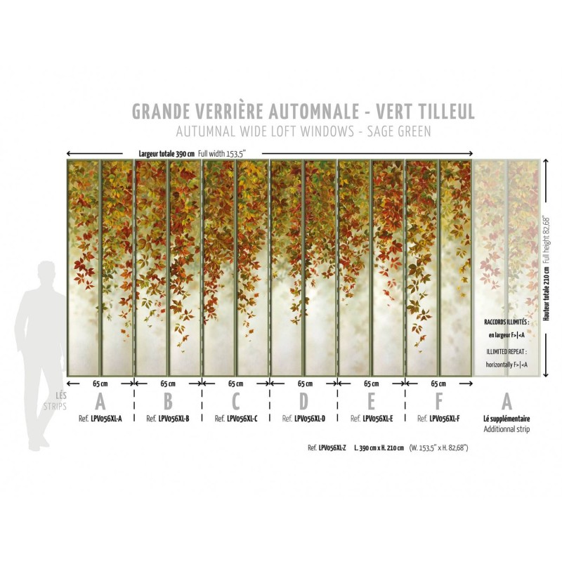 LPV056XL-X | Autumnal wide loft windows panoramic wall mural - Sage green