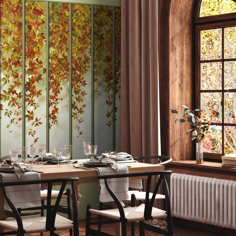 LPV056XL-X | Autumnal wide loft windows panoramic wall mural - Sage green