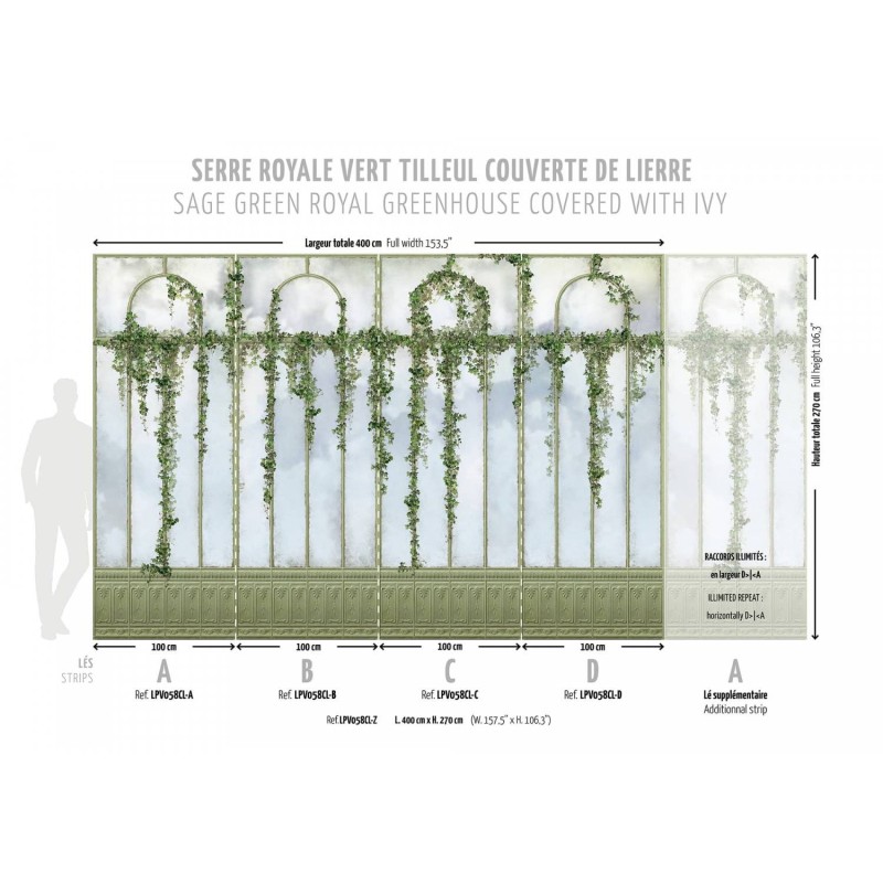 LPV058CL-X | Panoramic wallpaper sage green royal greenhouse covered with ivy