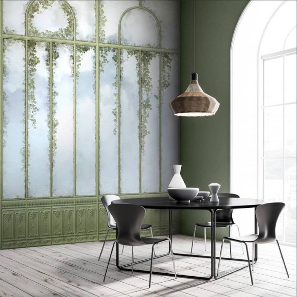 LPV058LE-X | Panoramic wallpaper green sage royal greenhouse and ivy