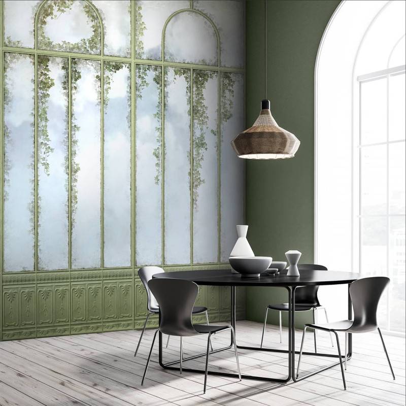 LPV058LE-X | Panoramic wallpaper green sage royal greenhouse and ivy