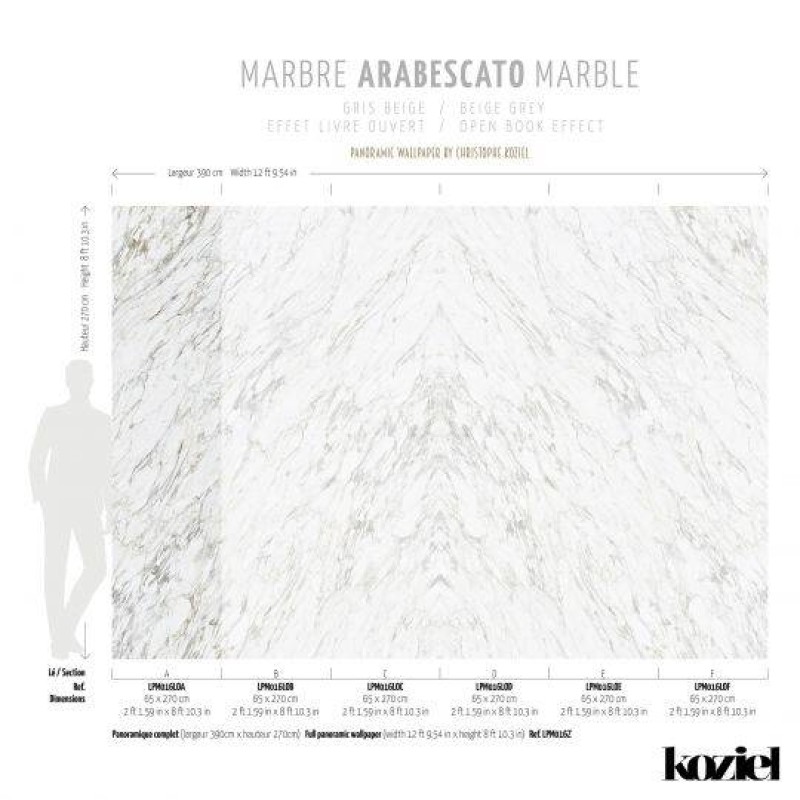 LPM016LO-X | Beige Grey Arabescato marble panoramic mural open book effect