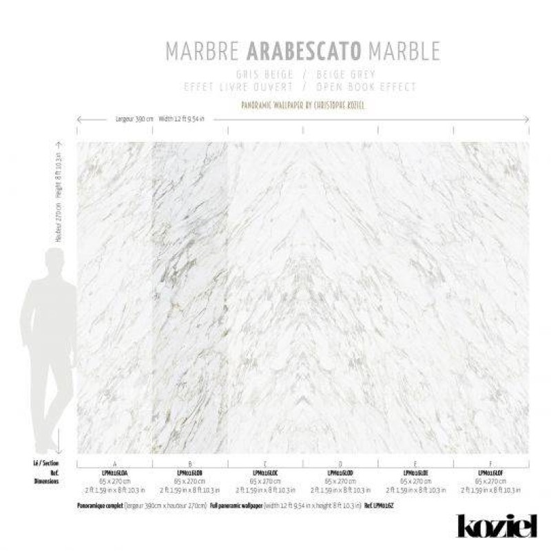 LPM016LO-X | Beige Grey Arabescato marble panoramic mural open book effect