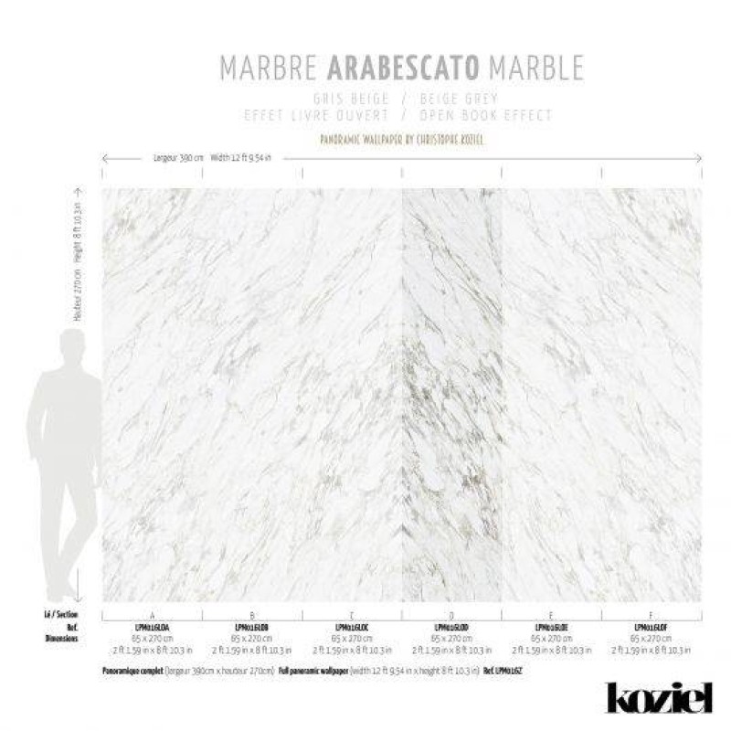 LPM016LO-X | Beige Grey Arabescato marble panoramic mural open book effect