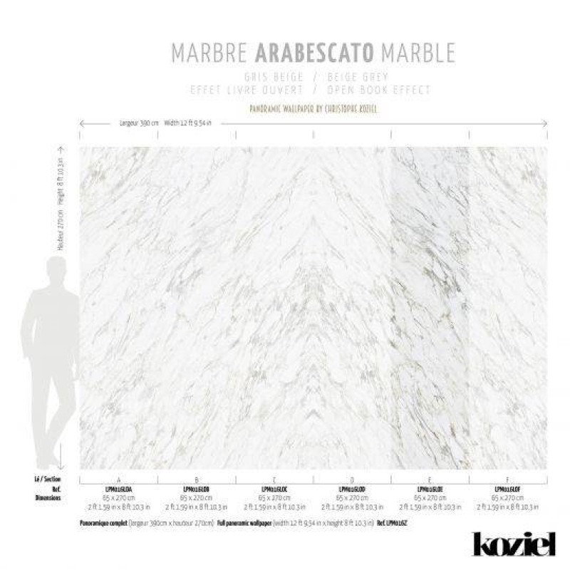 LPM016LO-X | Beige Grey Arabescato marble panoramic mural open book effect