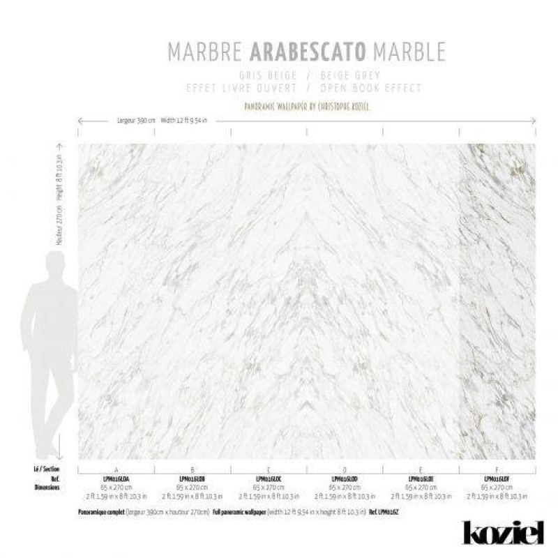 LPM016LO-X | Beige Grey Arabescato marble panoramic mural open book effect