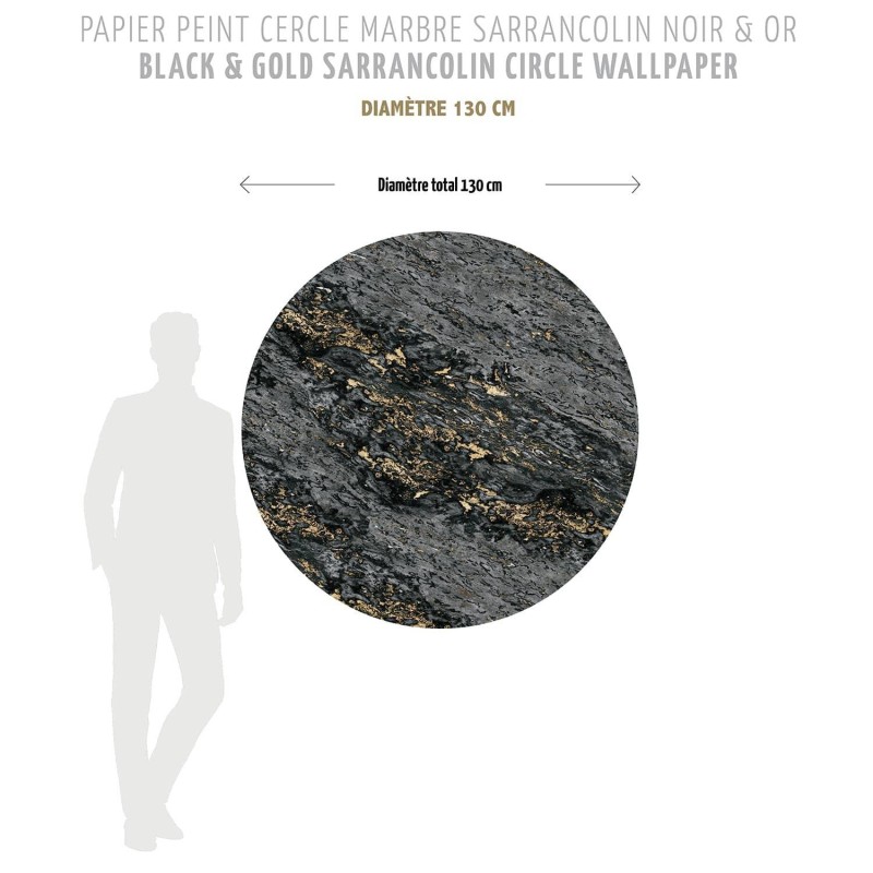 CIRC-LPM014 | Black & Gold Sarrancolin marble round wallpaper - Ø 130 cm