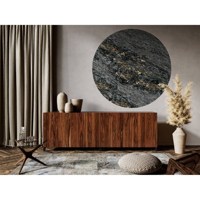 CIRC-LPM014 | Black & Gold Sarrancolin marble round wallpaper - Ø 130 cm