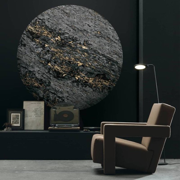 CIRC-LPM014 | Black & Gold Sarrancolin marble round wallpaper - Ø 130 cm